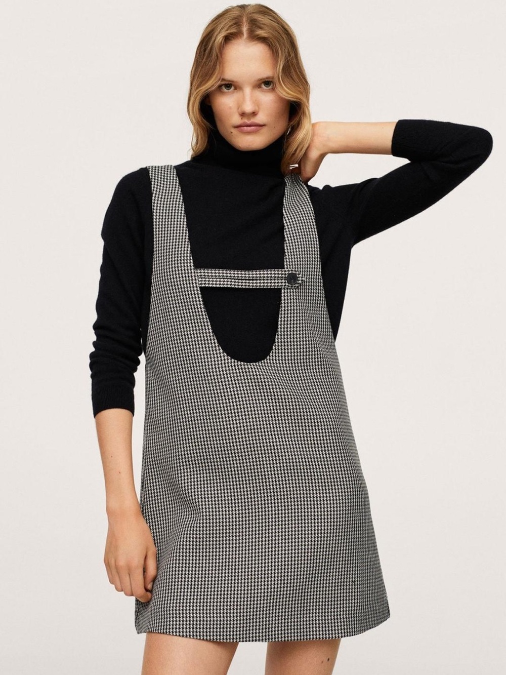 MANGO Pinafore Checked Shift Sleeveless Dress Black Women’s Size XL BRAND NEW